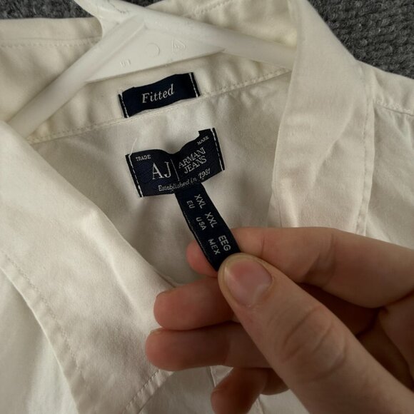 Armani Jeans 2XL Fitted White Button Up Shirt Long Sleeve Cotton Blend Stretch * - Picture 8 of 16